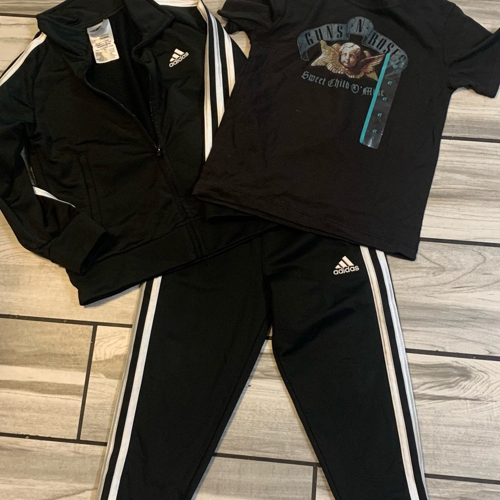Adidas Black and White Tracksuit with Graphic Tee